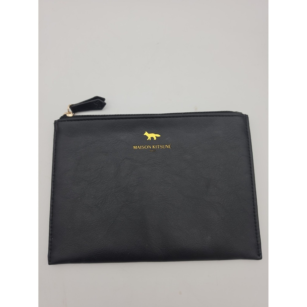 Maison Kitsune x JAL Japan Airlines Leather Zip Pouch Fox Logo Travel Clutch